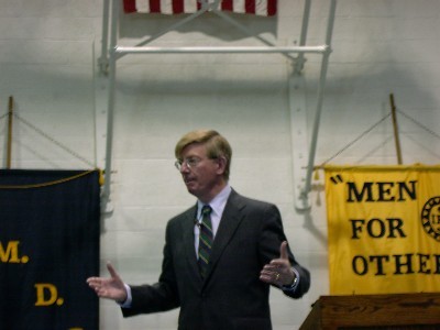 George Will speaks at Saint Ignatius High School on October 17, 2002